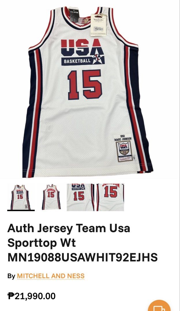 Original Mitchell & Ness Authentic Jersey 💯 (Category: Tshirts & Polo Shirts ) located in Tarlac. Submitted by outsource.psg (Listing ID 1470184303, Image 2). Description: Original Mitchell & Ness Authentic Jersey 💯 Magic Johnson “Dream Team Jersey” Brand New Large Mall Price: P21,990 ❎ P3,999 + SF ✅ (Money back if proven fake) Dm Sure Buyer .