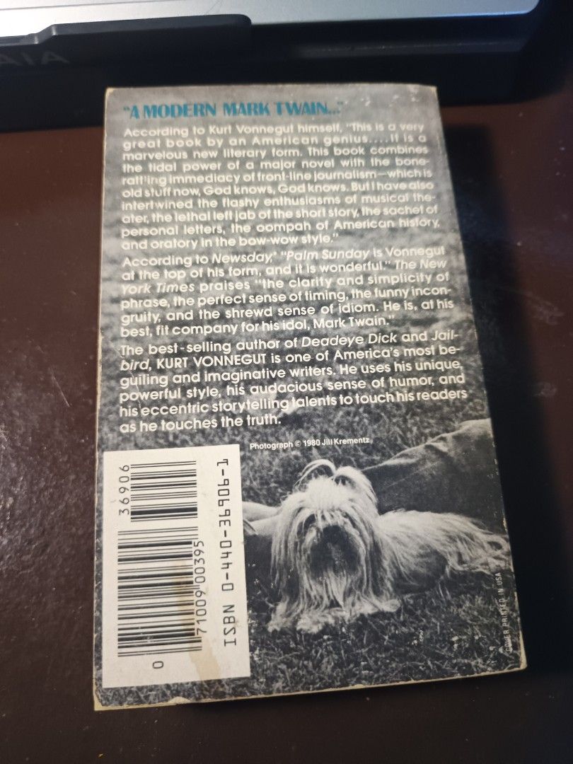 Palm Sunday Kurt Vonnegut (Category: Storybooks) located in San Jose. Submitted by otto_wan13 (Listing ID 1470349076, Image 2). Description: -Has noticable creases and fold on the cover -Overall good condition ‎💵MOP: GCash/Maribank ‎🚚MOD: J&T ‎📍LOC: Batangas ‎📝Payment first 24 hours reservation upon invoice.