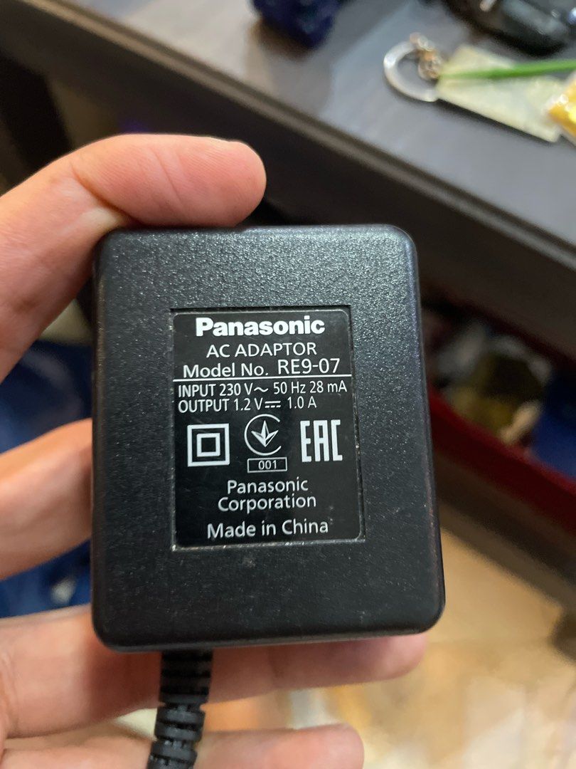 Panasonic AC Adaptor Model No. RE9-07 (Category: Everything Else Others) located in Las Pinas. Submitted by yourneighbortotoro (Listing ID 1470220289, Image 1). Description: Panasonic AC Adaptor Model No. RE9-07 ⚡ Genuine Panasonic AC power supply adapter designed for electric shavers, hair trimmers, and grooming devices. 🔹 Title: Panasonic AC Adaptor Model RE9-07 (1.2V 1.0A) 🔹 Brand: Panasonic 🔹 Model No.: RE9-07 🔹 Input Specs: 230V ~ 50Hz 2