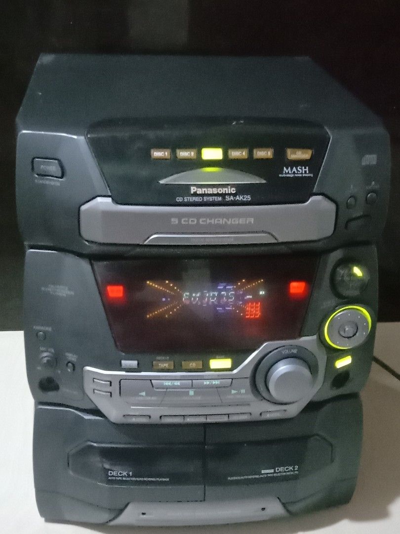 Panasonic sa-ak25 head unit only 1110v (Category: Soundbars, Speakers & Amplifiers) located in Manila. Submitted by redvincent01640 (Listing ID 1470209192, Image 2). Description: - Panasonic SA-AK25 stereo system head unit only (110V power requirement) - Fully working CD player, AM/FM radio, aux, and mic/phone functions - Clear digital display with working equalizer settings - Cassette tape deck is non-functional (eats tapes / kinakain) - Great v