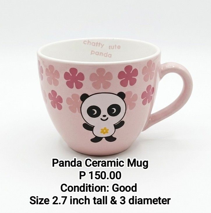 Panda Ceramic Mug (Category: Coffee & Tea Tableware) located in Binan City. Submitted by mayjhe (Listing ID 1470161443, Image 1). Description: 💛 For Sale 💛 🌸 Panda 🍀 Ceramic Mug 📍 Condition: Used 💰 Price is ₱ 150.00 👉 Other details posted 🇵🇭 Location Biñan Laguna 🛵 Courier J& T and Lalamove 📋 Shipping by schedule 📍 NO COD & COP 📌 All items are carefully packed and labeled with Fragile stickers for breakable goods. However, once the p