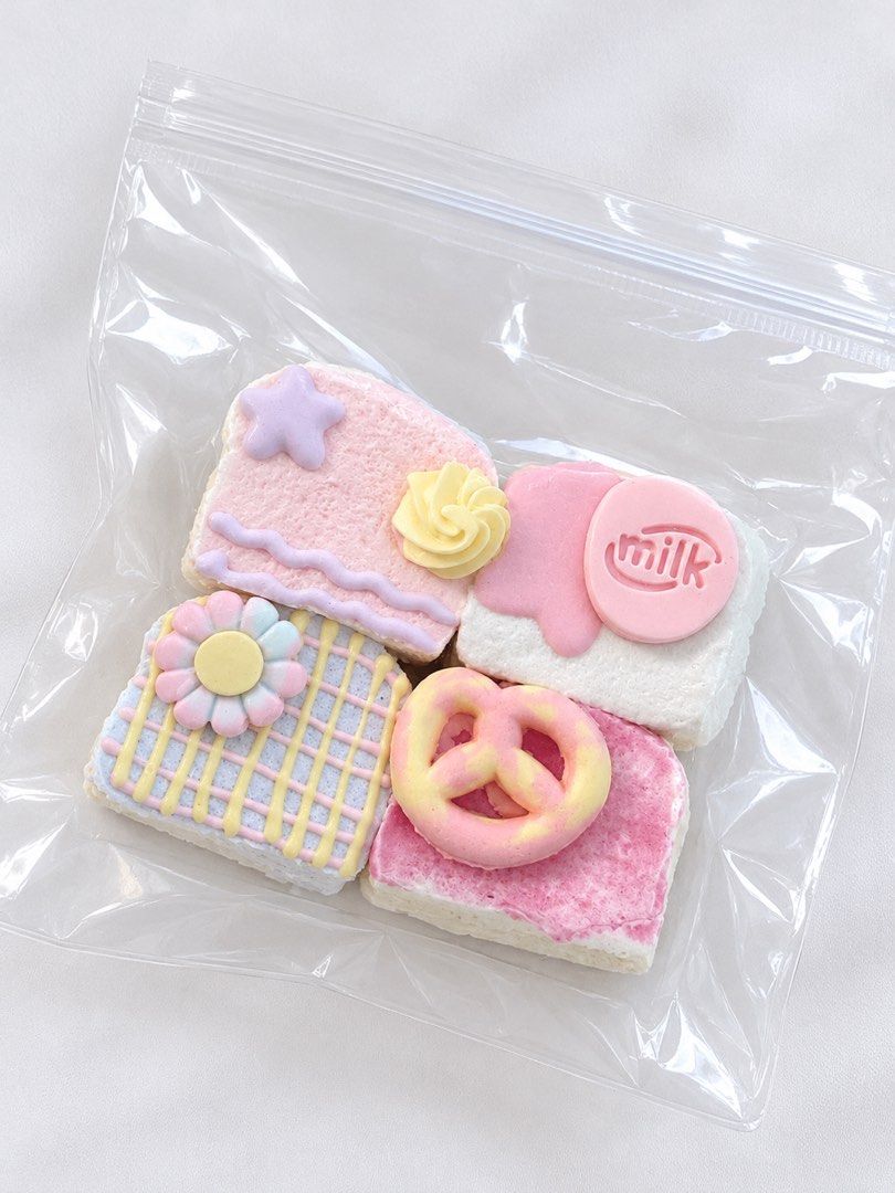Pastel Deco Bread Squishies Set of Four (Category: Designer & Blind Box Toys) located in Manila. Submitted by nagets1001 (Listing ID 1470277270, Image 1). Description: - Set of 4 adorable pastel bread squishies in a ziplock bag - Designs: Purple star, yellow flower, pink milk coin, and pink pretzel - Super soft texture with a satisfying slow-rising effect - Perfect for desk decor, collection, or stress relief - Brand new and sealed in original pl