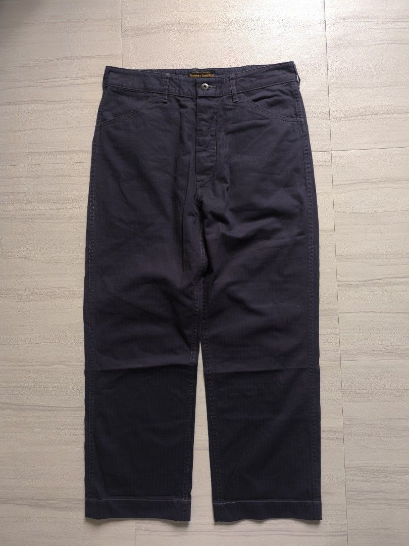 Pherrow's P-41-HBT Herringbone Twill Trousers Navy (Category: Trousers) located in Talisay. Submitted by jppppppppp (Listing ID 1470236037, Image 2). Description: Pherrows P-41 HBT Pants Made in Japan Tagged as 32 Actual Dimensions W 33 L 39 (Altered Length) Leg Opening 9.3 Excellent Condition except altered length 2️⃣9️⃣9️⃣0️⃣+SF 09472849954.