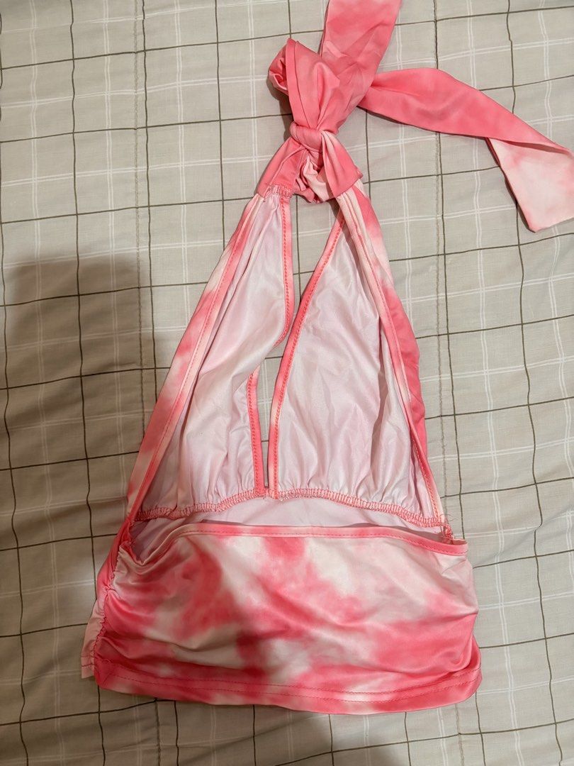Pink Tie-Dye Halter Crop Top (Category: Sleeveless) located in Dasmarinas. Submitted by littleczarmer (Listing ID 1470292110, Image 2). Description: - Style: Pink and white tie-dye halter top - fits xs-s - backless - can be worn as a swimsuit too.