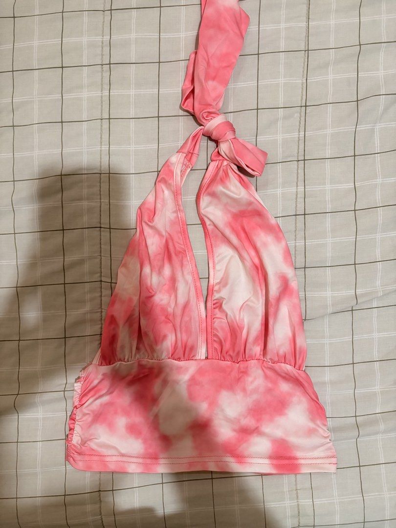 Pink Tie-Dye Halter Crop Top (Category: Sleeveless) located in Dasmarinas. Submitted by littleczarmer (Listing ID 1470292110, Image 1). Description: - Style: Pink and white tie-dye halter top - fits xs-s - backless - can be worn as a swimsuit too.
