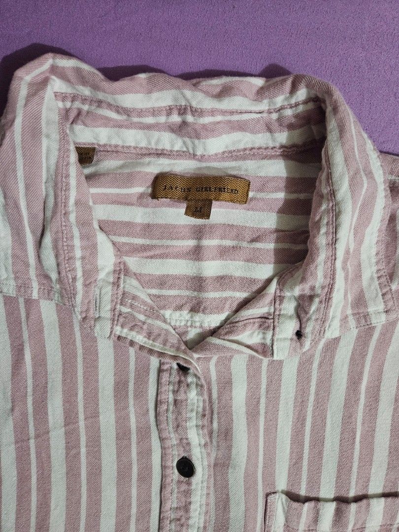 Pink White Stripes Button Down Long Sleeves Top (Category: Longsleeves) located in Taguig. Submitted by lunabelle.thrifts (Listing ID 1470213042, Image 3). Description: ୨୧ no when worn 🚫 ୨୧ good condition, no issues (just needs ironing) ୨୧ size: m-l (m on tag) please refer to the measurements on pictures for a more accurate fit ♡.
