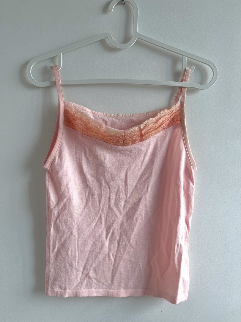 Pink/Peach Cami Top with Lace Trim (Category: Sleeveless) located in Quezon City. Submitted by flomilli (Listing ID 1470171089, Image 1). Description: size S slightly stretchy actual color is closest to the first pic.