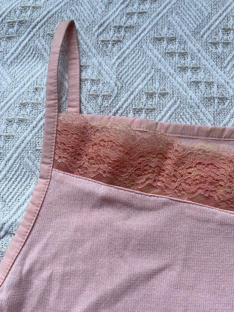 Pink/Peach Cami Top with Lace Trim (Category: Sleeveless) located in Quezon City. Submitted by flomilli (Listing ID 1470171089, Image 3). Description: size S slightly stretchy actual color is closest to the first pic.