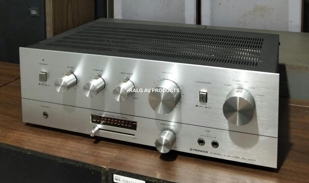 Pioneer Stereo Amplifier SA-7250 (Category: Soundbars, Speakers & Amplifiers) located in Bulacan. Submitted by ronald277077025 (Listing ID 1470266573, Image 2). Description: PIONEER INTEGRATED TRANSISTOR STEREO AMPLIFIER SA-7250 ( CIRCA 1970'S) 50 WATTS POWER OUTPUT PER CHANNEL MIC MIXING WITH REVERB FULLY FUNCTIONAL ALL INPUTS WORKING 6-16 OHMS SPEAKER IMPEDANCE MADE IN JAPAN 110 VOLTS DIMENSIONS: W42 x H14 x D27 CM Location: Sta Maria Bulacan S