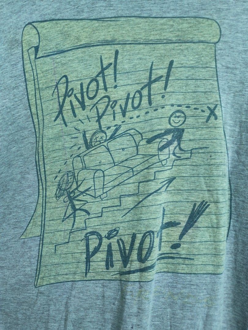 Pivot! Sketch from the friends (Category: Tshirts & Polo Shirts ) located in Taguig. Submitted by thriftedminds (Listing ID 1470310180, Image 2). Description: Item: Pivot! (Couch-moving sketch from the sitcom Friends)🔥 ‎Size: Large (Goodie two sleeves (NBC Universal Dated 2008) ‎Width: 21.5 ‎Length: 26.5 ‎Condition: Good ‎Issue: Pinhole, Bullet hole on sleeve, Color Bleeding DM to purchase 📩.