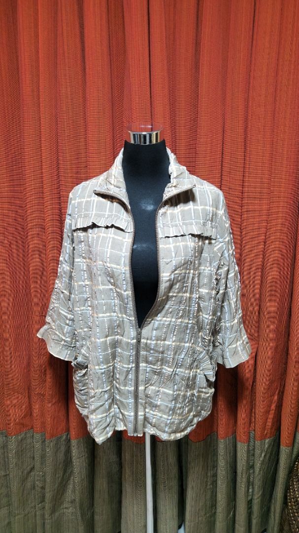 Plaid Zip Up Lightweight Jacket with Ruffle Detail (Category: Coats, Jackets and Outerwear) located in Caloocan City. Submitted by mocs.stash (Listing ID 1470183392, Image 1). Description: Plaid Zip Up Lightweight Jacket with Ruffle Detail Selling for ₱100 Condition: Preloved in great condition Price: ₱100 Shipping & Location Details: Location: Caloocan Shipping Fee: Paid by buyer Couriers: Grab Express, Lalamove, GoGo Xpress (GGX), or LBC Send a