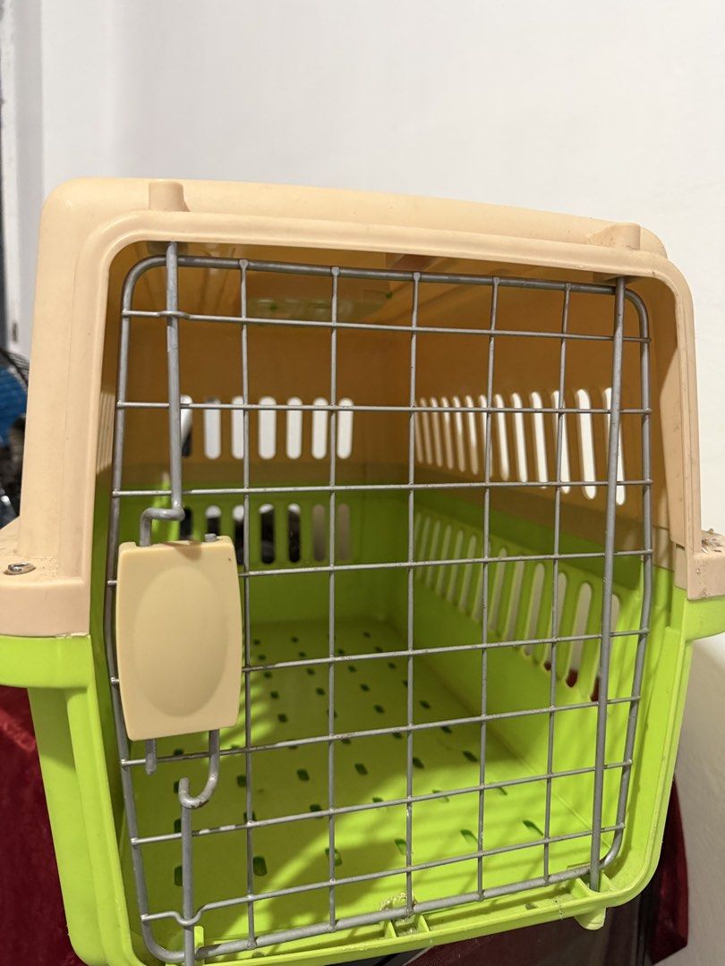 Plastic Pet Carrier Cage with Wire Door (Category: Storage Boxes & Baskets) located in Legazpi City. Submitted by hapie_haus (Listing ID 1470279638, Image 1). Description: - Color: Green and beige - Material: Sturdy plastic with metal wire door - Security: Easy-open door with secure plastic latch - Ideal For: Cats and small dogs .