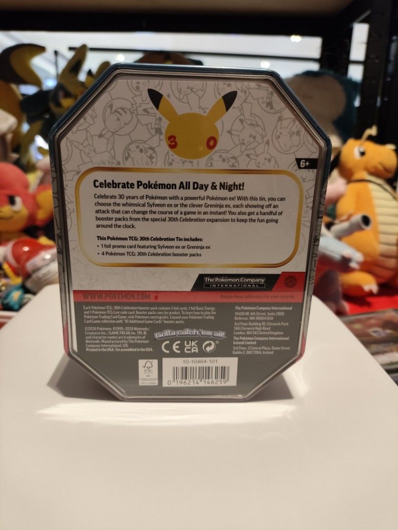 Pokémon 30th Celebration Tin English (Category: Card Boxes & Cases) located in Mandaluyong City. Submitted by ljhay029 (Listing ID 1470187099, Image 3). Description: ‼️Sealed ‼️ ~galing case ☺️⚡ 30th Anniversary Pokemon Greninja / Sylveon Tins 5300 📍Mandaluyong.