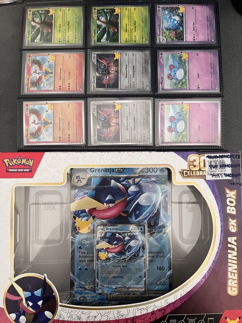 Pokémon TCG 30th Celebration Greninja ex Box (Category: Raw Singles) located in Valenzuela. Submitted by joriel_minimart (Listing ID 1470178414, Image 1). Description: 📌What you see is what you get 📌As is 📌Actual 📌Message to deal and for inquiries. 📌Authentic/Original/Legit💯 📌Mode of payment: ✅Gcash ✅Maribank ✅Cash With freebies💛 Meet ups : SM GRAND CENTRAL MONUMENTO SM VALENZUELA Shipping shouldered by buyer expenses. ✅Lalamove ✅Grab.