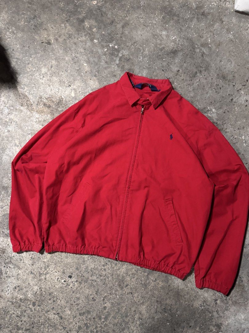 Polo Ralph Lauren harrington jacket red (Category: Coats, Jackets and Outerwear) located in Pasig City. Submitted by dripthrift1600 (Listing ID 1470308407, Image 1). Description: - Ralph Lauren harrington jacket red - Good condition - Issue: None - Sizes: L - Dimes: 26.5x27.