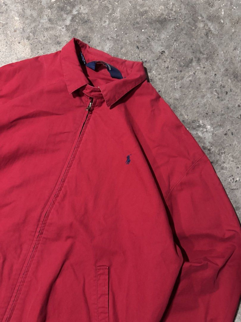 Polo Ralph Lauren harrington jacket red (Category: Coats, Jackets and Outerwear) located in Pasig City. Submitted by dripthrift1600 (Listing ID 1470308407, Image 3). Description: - Ralph Lauren harrington jacket red - Good condition - Issue: None - Sizes: L - Dimes: 26.5x27.