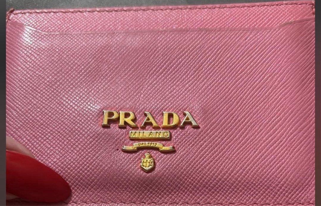 Prada Saffiano Leather Pink Card Holder (Category: Luxury Bags & Wallets) located in Manila. Submitted by ggdolls (Listing ID 1470335731, Image 3). Description: - Authentic pink Prada card holder l - Gold hardware - Clean interior - Compact and lightweight, perfect for mini bags and pockets - Got this from sonu vintage.