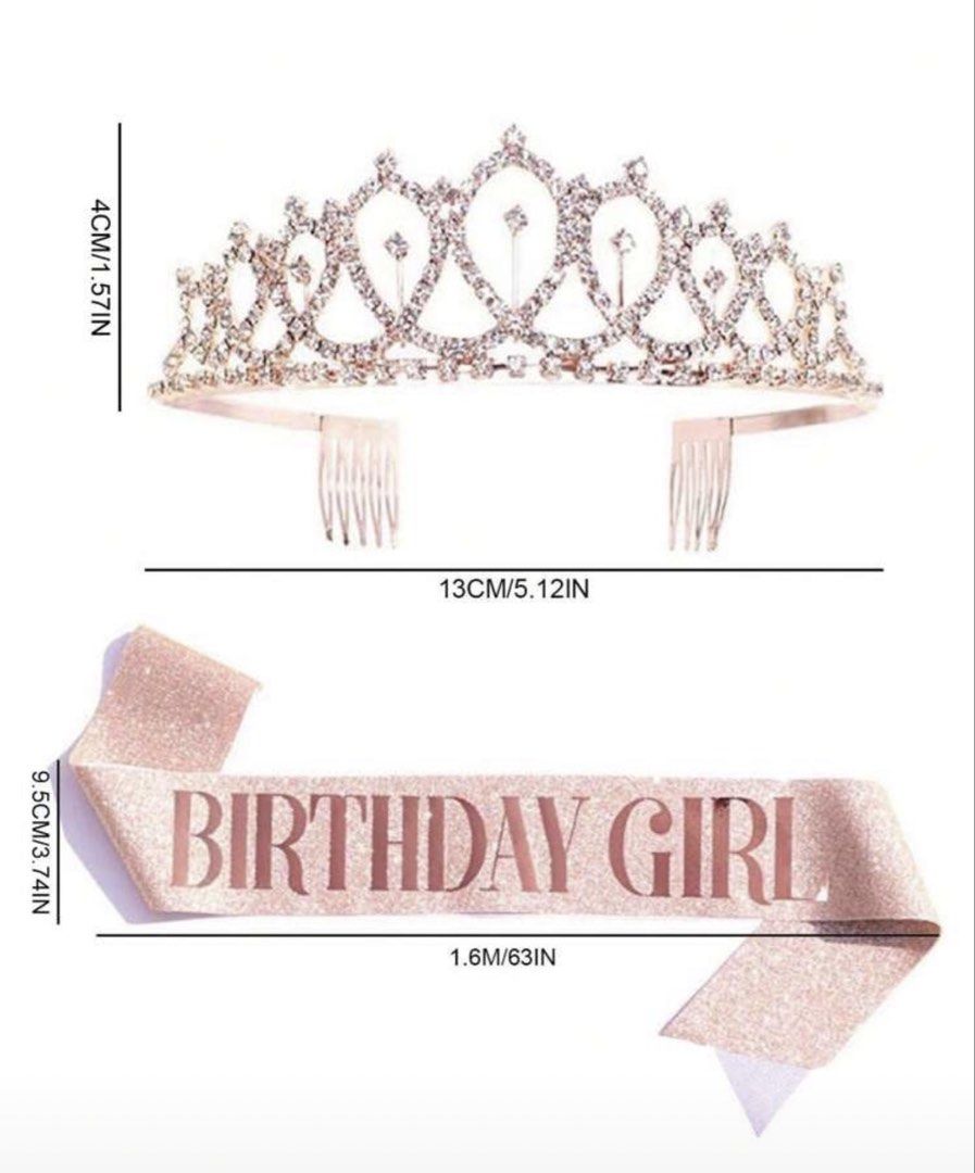 Pre-loved Birthday Crown and Sash Set (Category: Other Accessories) located in Muntinlupa City. Submitted by sashaloves (Listing ID 1470226482, Image 3). Description: Pre-loved Birthday Crown and Sash Set Bought from Shein Color: Rose Gold In very good used condition Used only once for pictorial Please manage your expectations. You are considering a used item. MOP: BPI | GCash | Maribank No COD/COP. SF c/o buyer..