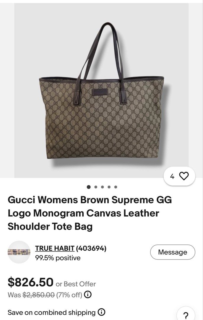 Preloved Gucci Tote Bag (Category: Tote Bags) located in Cebu City. Submitted by bejerblyth65621 (Listing ID 1470270908, Image 1). Description: Coded, Dollar Zip Ukay.