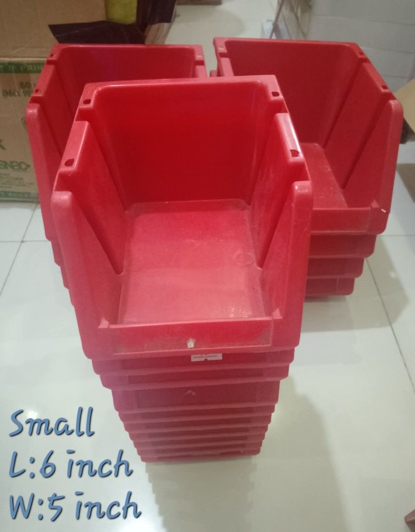 Preloved Heavy-Duty Plastic Storage Bins (Retail Store Surplus) | Tiny, Small, Medium, Large (Category: Everything Else Others) located in Pateros City. Submitted by foryoufindsph (Listing ID 1470264900, Image 3). Description: Preloved Heavy-Duty Plastic Storage Bins (Retail Store Surplus) | Tiny, Small, Medium, Large ​Decluttering your shop, stockroom, craft room, or workspace? Grab these durable, heavy-duty red plastic storage bins sourced stra