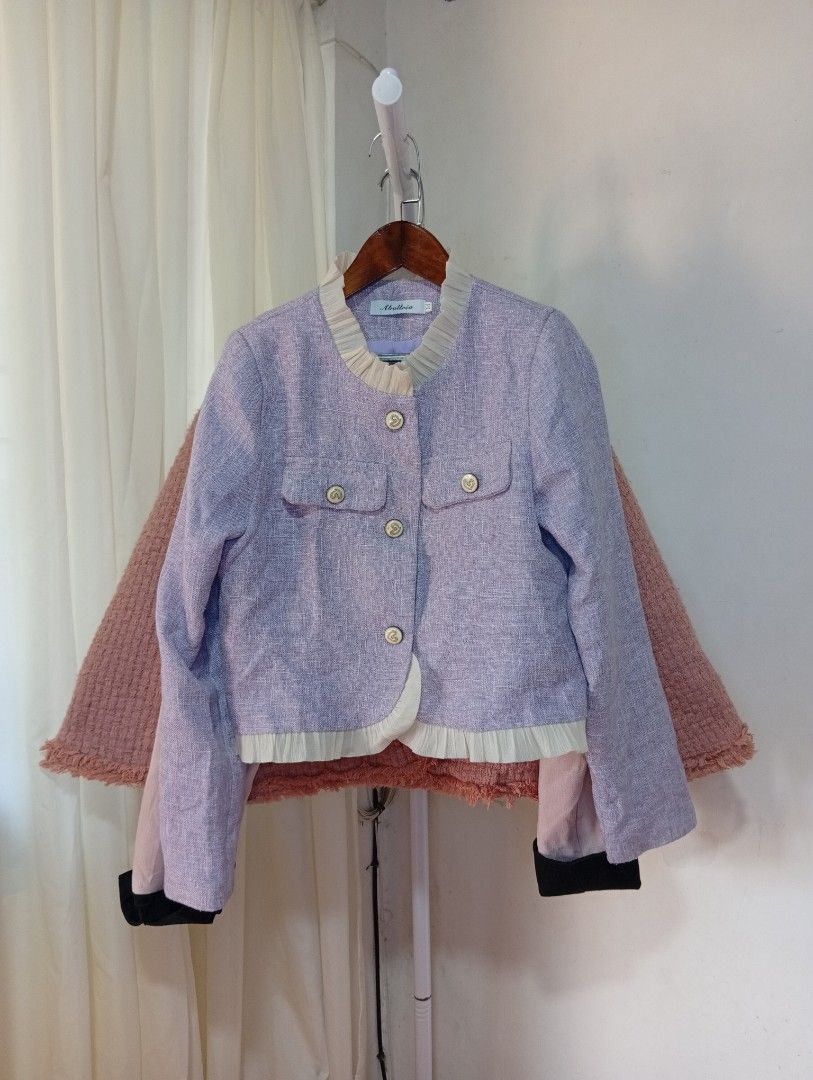 Premium Purple Tweed Blazer (Category: Coats, Jackets and Outerwear) located in Rizal. Submitted by tweeds_by_n (Listing ID 1470202809, Image 1). Description: size: snall - semi med — no issues/flaws — complete buttons — with inner lining — color may vary due to lighting — buyer will shoulder the shipping fee — prem quality! mop: gcash mod: jnt or lalamove 📍 Binangonan, Rizal. . 📩DM us if interested!.