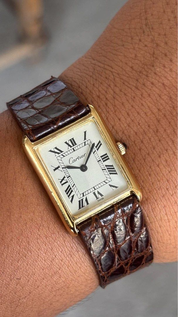 Pre-must de cartier dirty white dial (Category: Luxury Watches) located in Manila. Submitted by watchdeals.mnl (Listing ID 1470314559, Image 1). Description: Pre-must de cartier Mint condition 28x30mm 18mm lugs Blue crown Manual wind Newly service Accurate time Cartier box Cartier buckle Premium leather strap 1month machine warranty / ready to wear Contact no. 09554430445 .