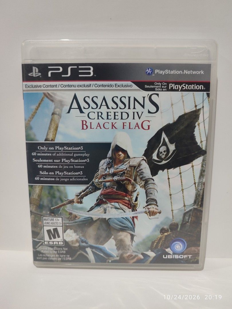 PS3 - Assassin's Creed IV: Black Flag (OPENED) "R1" (Category: PlayStation) located in Mendez-Nunez. Submitted by sf2_gameshop (Listing ID 1470177133, Image 1). Description: PLEASE READ CONDITION: This can be considered as a brand new item, I just remove its plastic wrap. GENRE: Action-adventure, stealth MODE: Single-player REGION: 3 - Asia VOICE: English IN-GAME TEXT: English MANUAL: English Feel free to chat for any inquiries and I'm inviting y