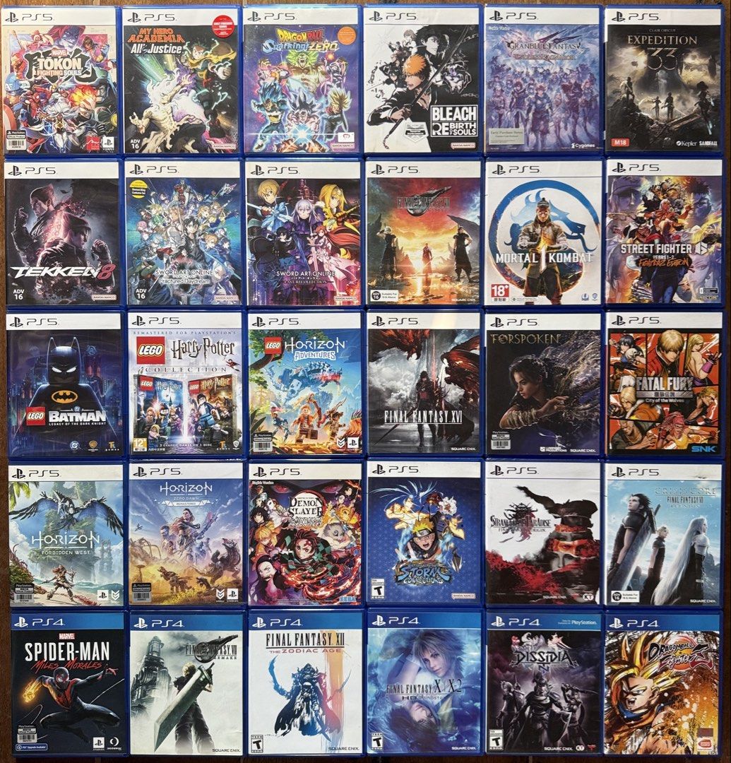 Ps4 and ps5 games (Category: PlayStation) located in Manila. Submitted by gamengrind (Listing ID 1470205938, Image 1). Description: Ps5 Marvel Tokon Fighting Souls - 2800 My Hero Academia All Justice - 2500 Granblue Fantasy Relink Endless Ragnarok - 2000 sealed Clair Obscur Expedition 33 - 1800 Bleach - 1800 Dragonball Sparking Zero - 1800 Tekken 8 - 1800 SAO Fractured Daydream - 1800 SAO Last Recollection - 1700 Final Fantasy 7 Rebirth - 1700 Mo