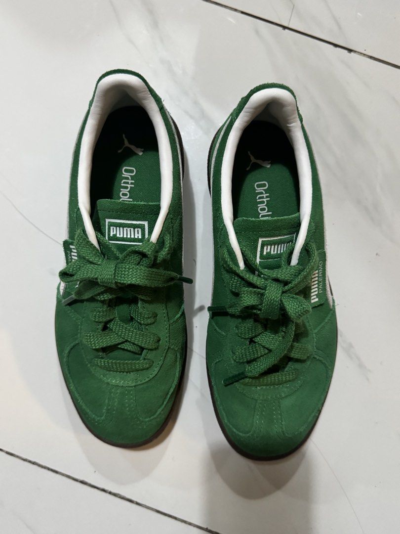 PUMA PALERMO - GREEN (Category: Sneakers) located in Paranaque City. Submitted by lilithinleo (Listing ID 1470284960, Image 2). Description: Only wore twice. Still comes with a box. This Palermo is definitely an attention grabber. I style this with my all beige/brown outfit. I wore this and got compliments. This was originally 6,500 in retail price. Size: 6.5/7 foot size Puma size guide is different tho so I added it in one of the photos. PS: I’m