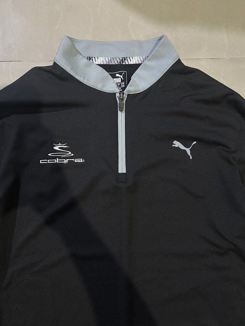 Puma x Cobra Golf Quarter Zip Pullover Black (Category: Coats, Jackets and Outerwear) located in San Fernando. Submitted by thrift_lang_ni_kim (Listing ID 1470333604, Image 2). Description: ⬇️ DETAILS ⬇️ Puma x Cobra Golf Quarter Zip Pullover Black DIMENSIONS (INCHES) Width:21 Length:27 Best fit: M to L Color rate:9/10 Condition/Issue:Good condition Mine: ₱350 Minimum increment: ₱50 Already washed and ready to wear. 📌 Please check all photos car