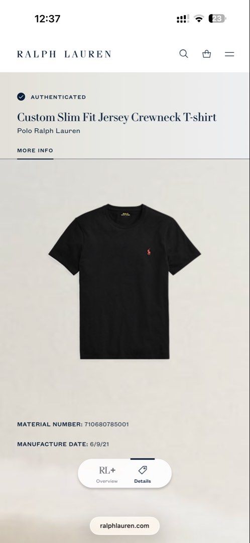 RALPH LAUREN TSHIRT (Category: Tshirts & Polo Shirts ) located in Davao. Submitted by goodnightinego (Listing ID 1470311633, Image 3). Description: L on tag 21w x 27L Scannable qr Issue: Small Pinhole at the back .