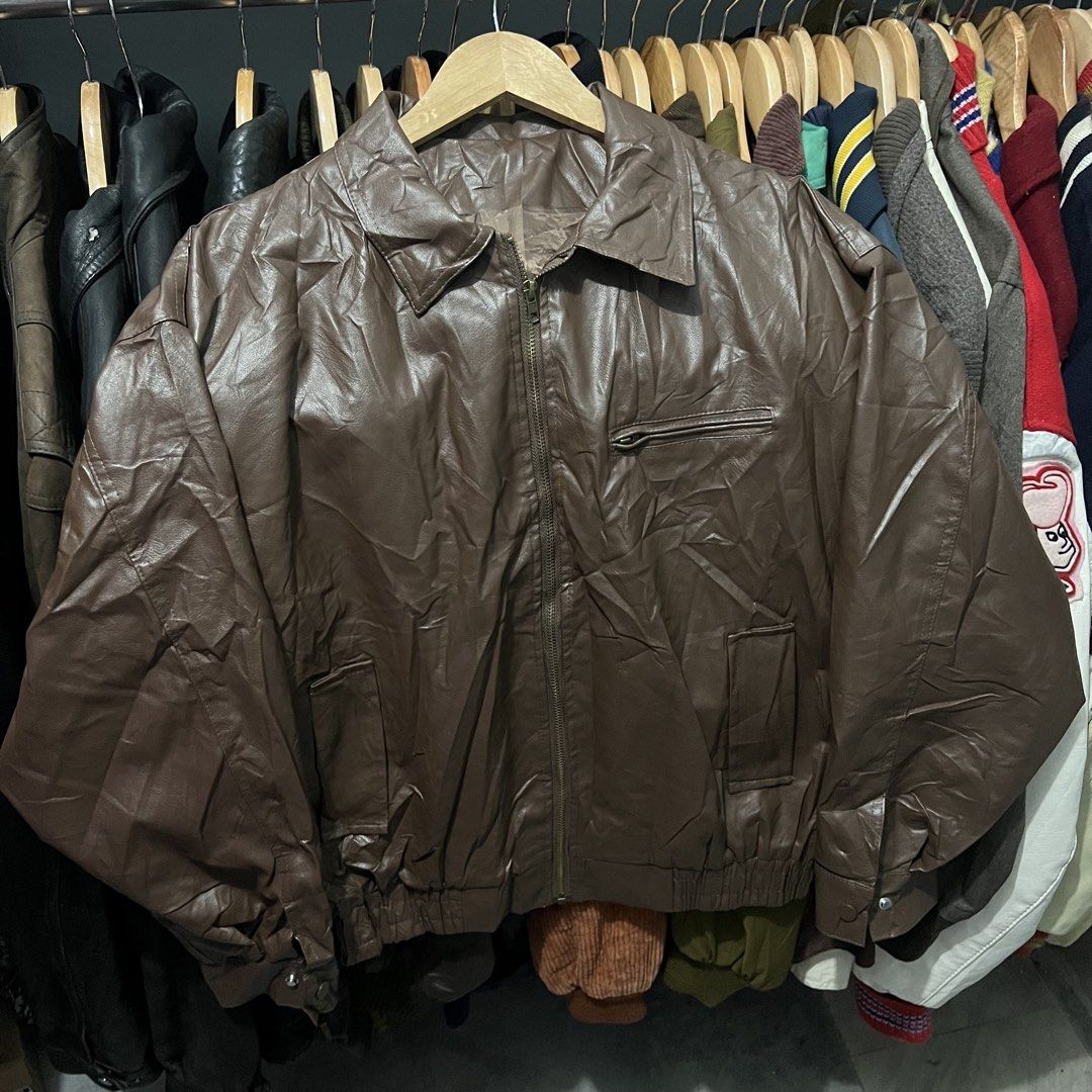 Random synthetic leather jacjet (Category: Coats, Jackets and Outerwear) located in Baguio. Submitted by itsvintageclothing (Listing ID 1470294638, Image 1). Description: Length 25 Pit to pit 24.