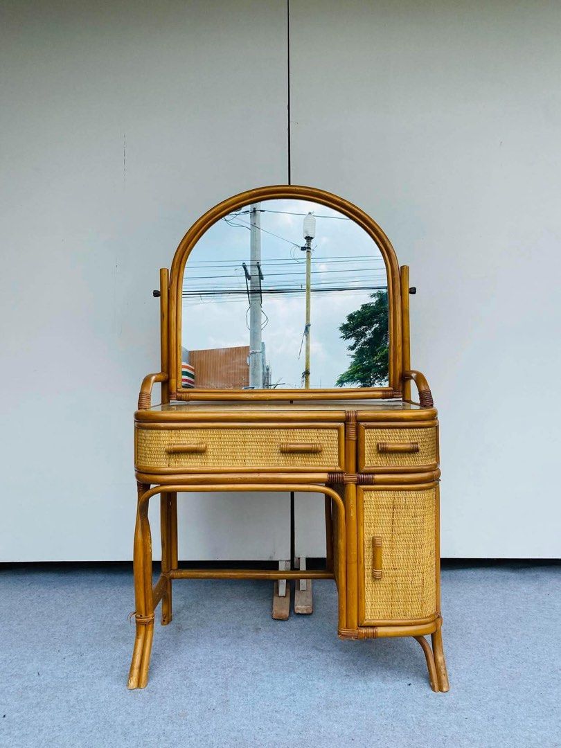 Rattan Vanity Mirror / Vanity Dresser (Category: Tables & Sets) located in Manila. Submitted by elliefurnies31 (Listing ID 1470276003, Image 2). Description: "JAPAN SURPLUS" RATTAN VANITY MIRROR / VANITY DRESSER SIZE: 31L" x 17W" x 28-54H" inches (AS-IS ITEM) IN GOOD CONDITION.