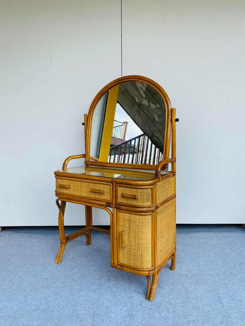 Rattan Vanity Mirror / Vanity Dresser (Category: Tables & Sets) located in Manila. Submitted by elliefurnies31 (Listing ID 1470276003, Image 1). Description: "JAPAN SURPLUS" RATTAN VANITY MIRROR / VANITY DRESSER SIZE: 31L" x 17W" x 28-54H" inches (AS-IS ITEM) IN GOOD CONDITION.