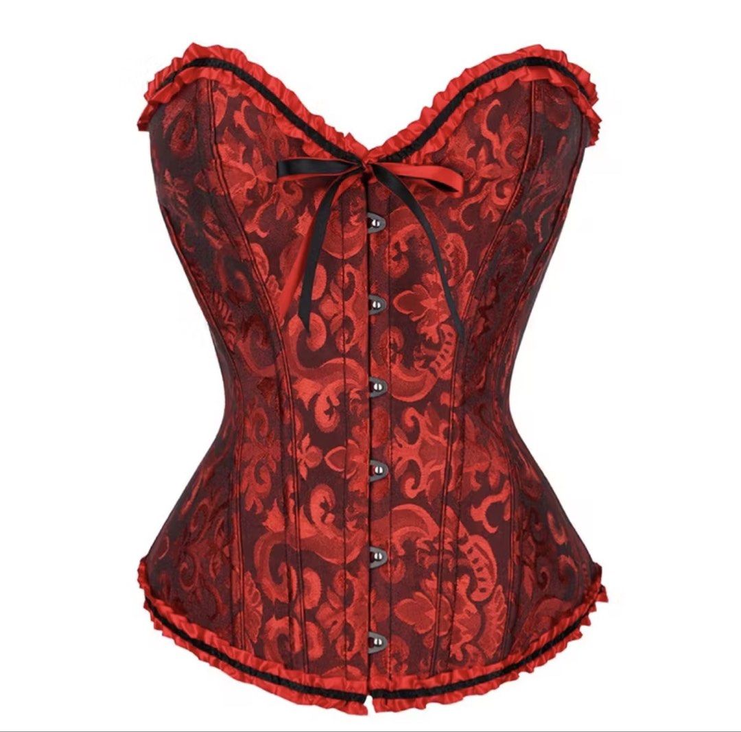 Red Corset Top (Category: Others Tops) located in Manila. Submitted by dwiebadoobeez (Listing ID 1470186566, Image 3). Description: red and black for photoshoots, parties, or halloween! 👀 • Worn only once • In good condition • Size: Please refer to the size chart • RFS: Decluttering.