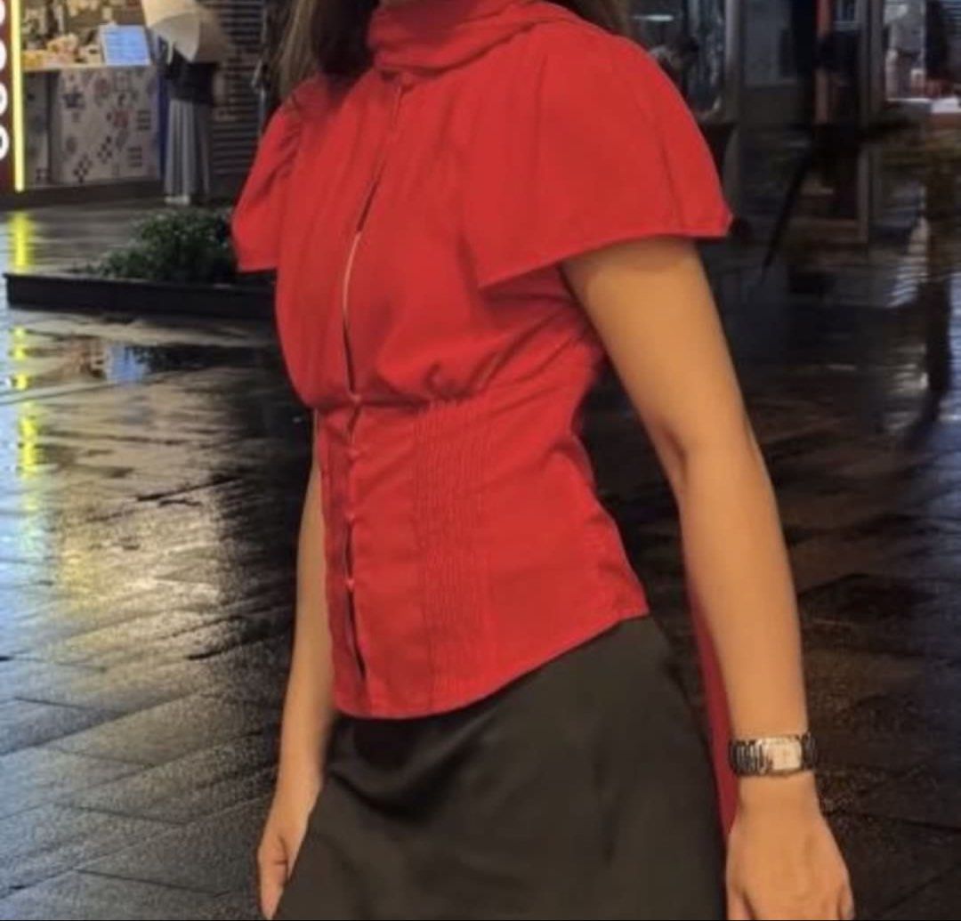 Red High Neck Puff Sleeve Button Front Blouse (Category: Blouses) located in Quezon City. Submitted by japfoodl0ver (Listing ID 1470177378, Image 3). Description: - fits xs to s - bought here in carousell, pics are from og seller - in good condition.
