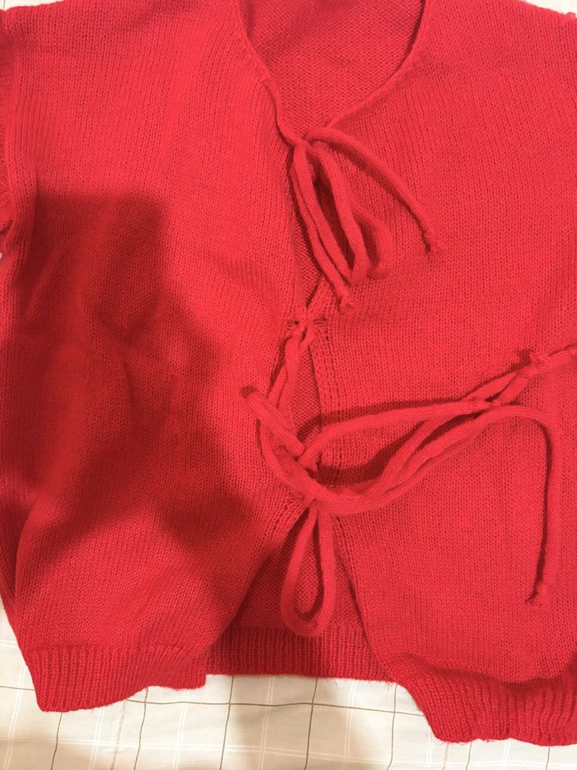 Red knit tie-front cardigan sweater (Category: Coats, Jackets and Outerwear) located in Dasmarinas. Submitted by littleczarmer (Listing ID 1470281463, Image 3). Description: - Color: Bright red - used once - fit s-m.