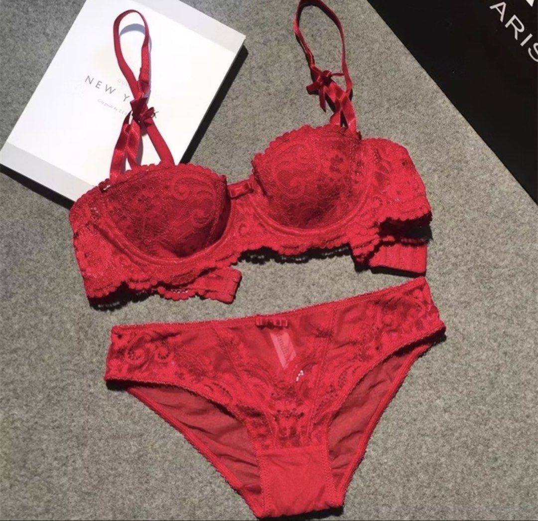 red lace undergarment set (Category: Undergarments & Loungewear) located in Bauang. Submitted by backburnerbyniki (Listing ID 1470253831, Image 1). Description: 32/70AB.