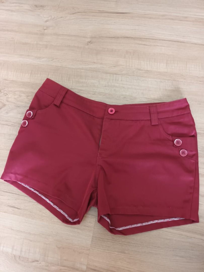 Red shorts with decorative buttons, Women's Fashion, Bottoms, Shorts on ...