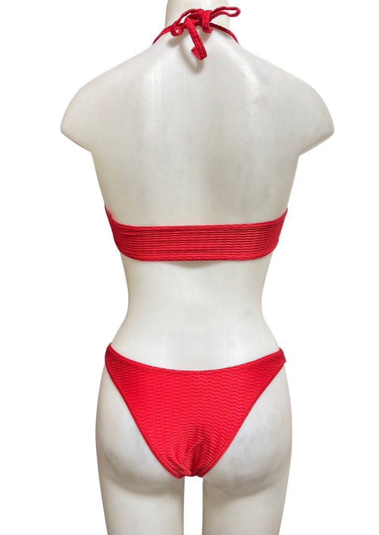 Red textured two-piece halter bikini swimwear (Category: Bikinis & Swimsuits) located in Caloocan City. Submitted by shibowhii (Listing ID 1470233933, Image 2). Description: .