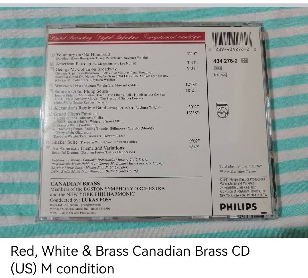 Red, White & Brass Canadian Brass CD (unsealed) (Category: CDs & DVDs) located in Dangcagan. Submitted by cd_haven5 (Listing ID 1470209258, Image 2). Description: #FORSALE #FORSALE #FORSALE #Authentic #Legit #Original We only sell original items. All items posted are on hand. Please message me for availability of the item/s because the items are also posted on my other online stores. All items are imported unless stated PH. We also accept Pre-ord