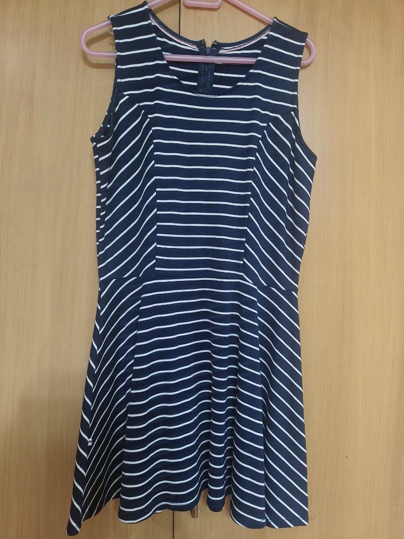 Regatta dress (Category: Dresses) located in Quezon City. Submitted by majasaw88 (Listing ID 1470207401, Image 1). Description: Preloved Regatta looks news - Brand: Regatta - Size: Medium - Color: Navy blue and white stripes - Style: Sleeveless, scoop neckline, flared skater skirt - Closure: Back zipper - Material: Stretchy, comfortable fabric - Condition: Great for casual wear and warm days.