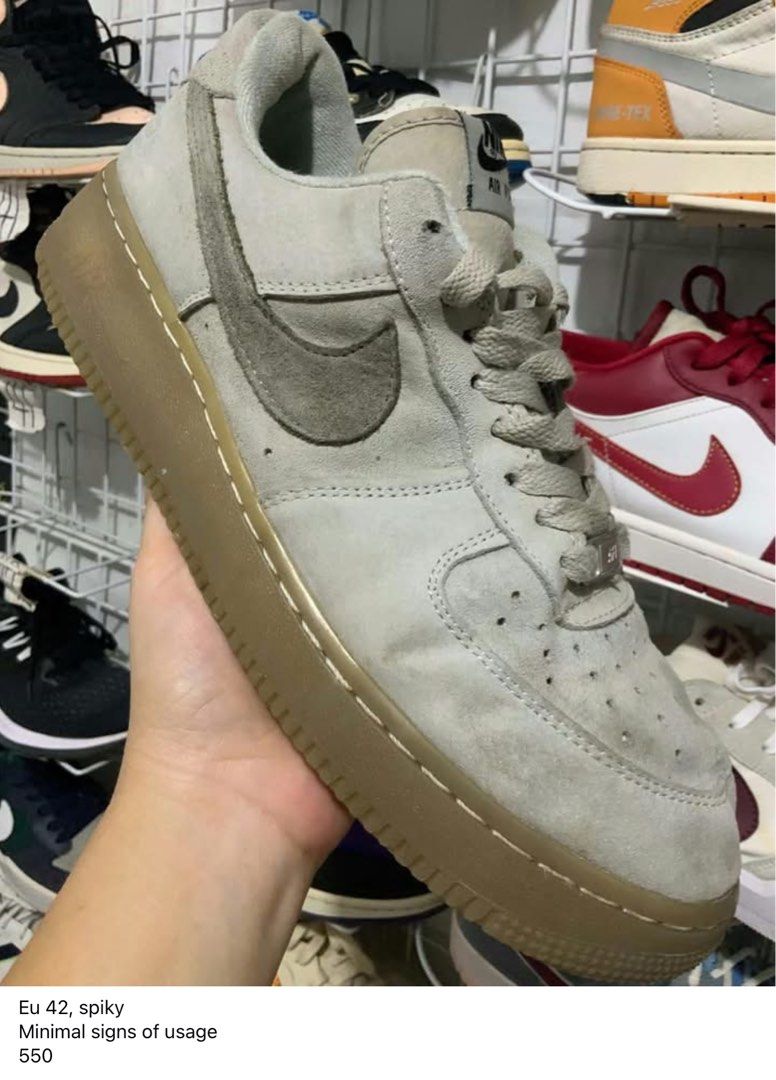 Reigning Champ x Nike Air Force 1 Low Suede (Category: Sneakers) located in Caloocan City. Submitted by Twinsters_2nd (Listing ID 1470259553, Image 1). Description: - Model: Reigning Champ collaboration sneakers - Colorway: Light grey suede upper with dark grey swoosh and translucent gum sole - Size: EU 42 - Condition: Lightly used, very clean with minimal signs of wear on suede and sole - Deal: Message to inquire or secure this clean pair! - pay