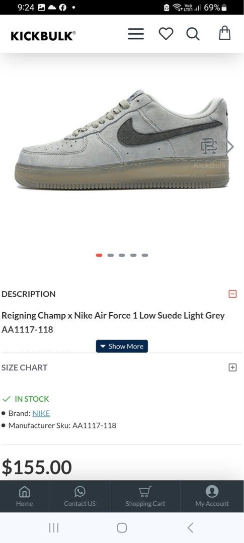 Reigning Champ x Nike Air Force 1 Low Suede (Category: Sneakers) located in Caloocan City. Submitted by Twinsters_2nd (Listing ID 1470259553, Image 2). Description: - Model: Reigning Champ collaboration sneakers - Colorway: Light grey suede upper with dark grey swoosh and translucent gum sole - Size: EU 42 - Condition: Lightly used, very clean with minimal signs of wear on suede and sole - Deal: Message to inquire or secure this clean pair! - pay
