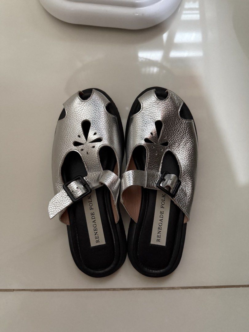 Renegade Folk — Figures Chunky Mules (Category: Flats & Sandals) located in Manila. Submitted by tricia_lara (Listing ID 1470180652, Image 1). Description: Letting go of this silver mules! 🥹 it was a fave but really not reaching out for it anymore. Used a few times but still in super good condition 🫶🏻 Last price posted! Shipping via grab/lalamove ONLY :) 📍 Taft Manila.