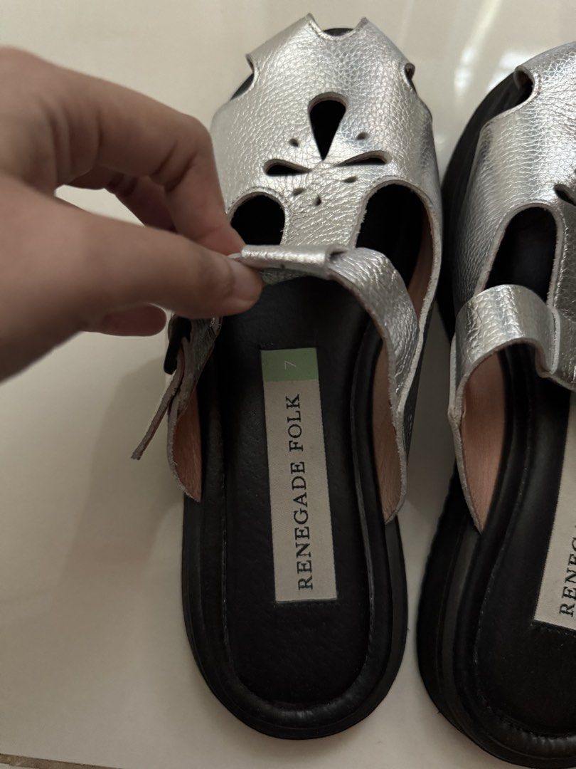 Renegade Folk — Figures Chunky Mules (Category: Flats & Sandals) located in Manila. Submitted by tricia_lara (Listing ID 1470180652, Image 2). Description: Letting go of this silver mules! 🥹 it was a fave but really not reaching out for it anymore. Used a few times but still in super good condition 🫶🏻 Last price posted! Shipping via grab/lalamove ONLY :) 📍 Taft Manila.