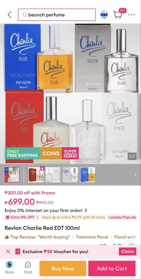 Revlon Charlie Blue EDT 100ml (Category: Fragrance & Deodorants) located in Candelaria. Submitted by zillerortsac (Listing ID 1470210633, Image 3). Description: Original (USA source) - Brand: Revlon Charlie Blue - Type: Eau de Toilette (EDT) Natural Spray - Size: 100ml - Fragrance: Fresh floral notes, perfect for everyday wear - Packaging: Brand new, unopened in iconic classic blue box - Dispenser: Standard spray nozzle top - Condition: 100% auth