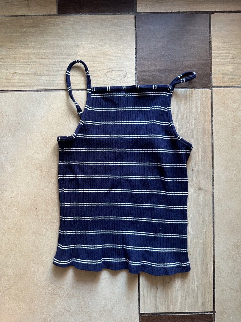 Ribbed top (navy blue stripes) (Category: Sleeveless) located in Manila. Submitted by brownbutterlatte (Listing ID 1470248233, Image 1). Description: Never used just stored. Adjustable straps. .