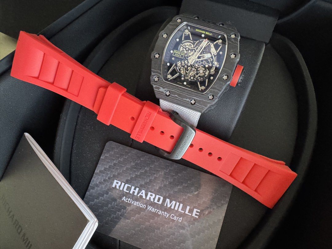 Richard Mille RM35-02 Rafa Carbon TPT (Category: Luxury Watches) located in Paranaque City. Submitted by luxlifemanila (Listing ID 1470216774, Image 1). Description: - Model: Richard Mille RM35-02 Rafa Skeleton Dial Carbon TPT - Highest Quality - Authentic Carbon Fiber - Case: Lightweight and durable NTPT carbon case - Movement: Reliable automatic movement - Details: Distinctive red monogram crown - Accessories included: Presentation box, extra r