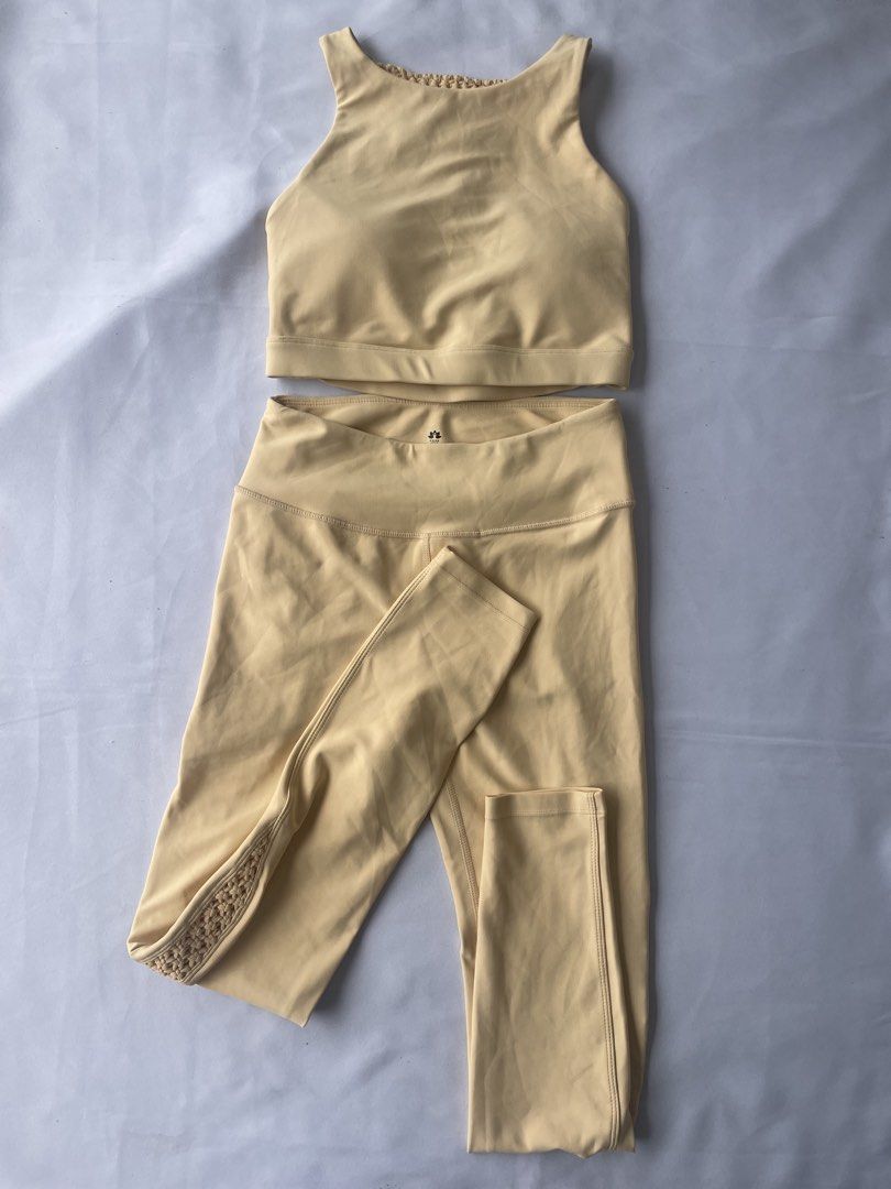 Rising Lotus Set Macrame Bra x Leggings (Category: Activewear) located in Subic. Submitted by sleevesandbottoms (Listing ID 1470314072, Image 3). Description: Rising Lotus Set Macrame Bra x Leggings ₱550 set plus shipping fee Light Yellow | Small on tag 🚚J&T Olongapo City .